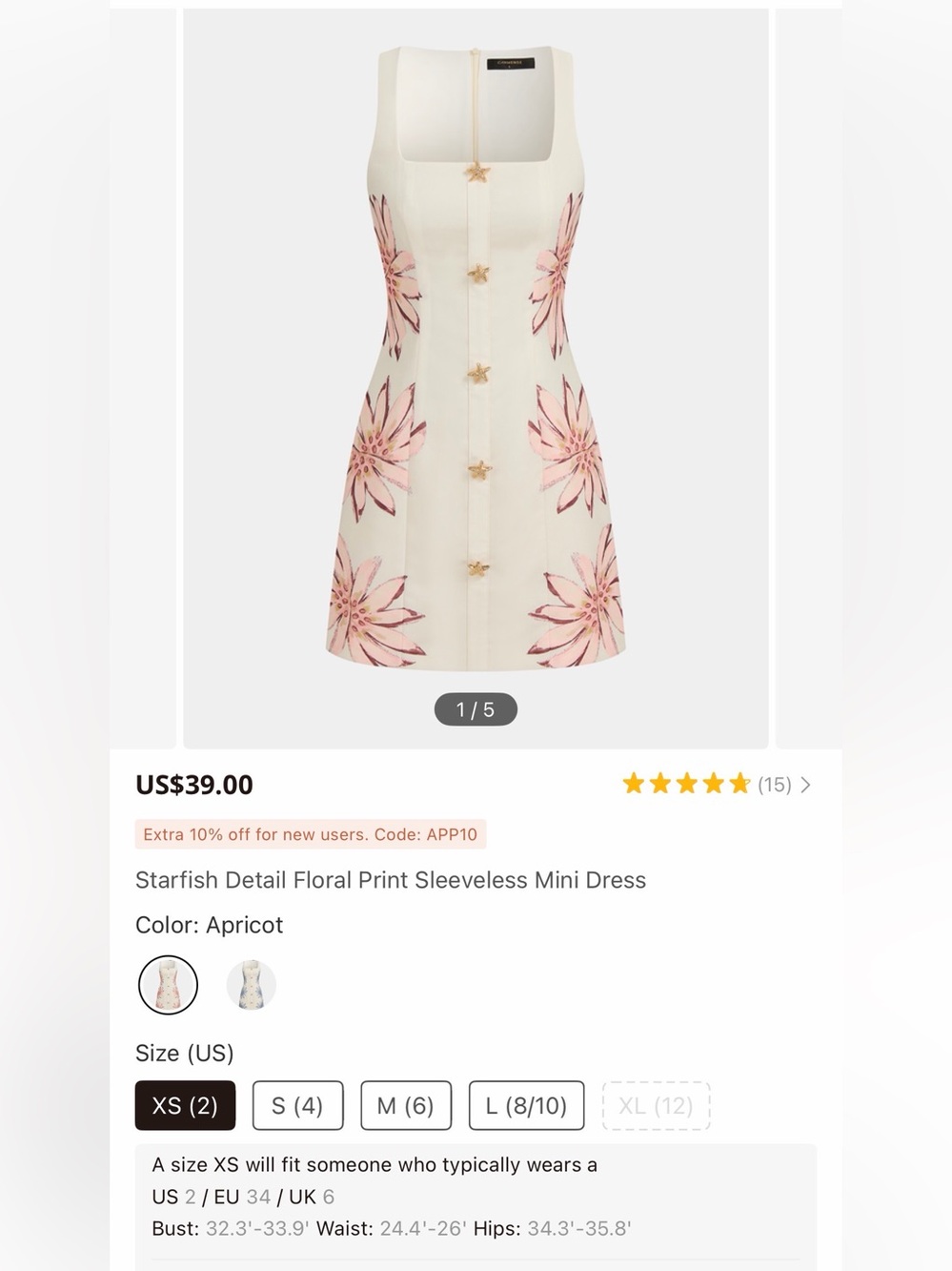 NWT Commense Starfish Detail Floral Print Sleeveless Mini Dress, Size XS - Picture 11 of 11
